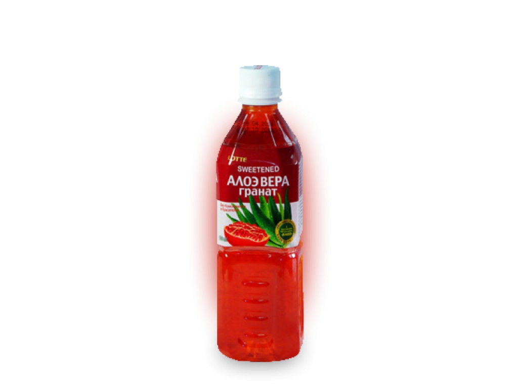 Напиток безалкогольный негазированный  Lotte Aloe Vera (Алоэ Вера), ТМ Лотте, вкус Гранат, 0,5 л  (Южная Корея)
