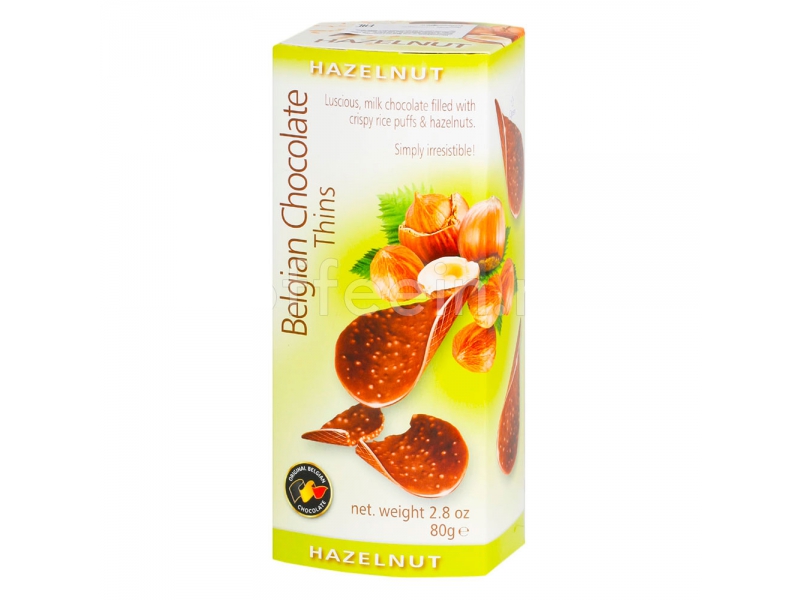 Шоколадные чипсы Belgian Chocolate Thins Hazelnut