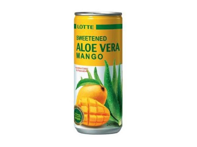 Напиток безалкогольный негазированный  Lotte Aloe Vera (Алоэ Вера), ТМ Лотте, вкус Манго, 240 мл  (Южная Корея)